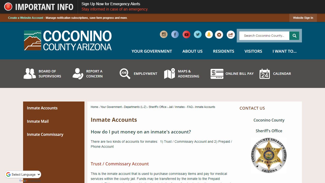 Inmate Accounts | Coconino - Coconino County, Arizona